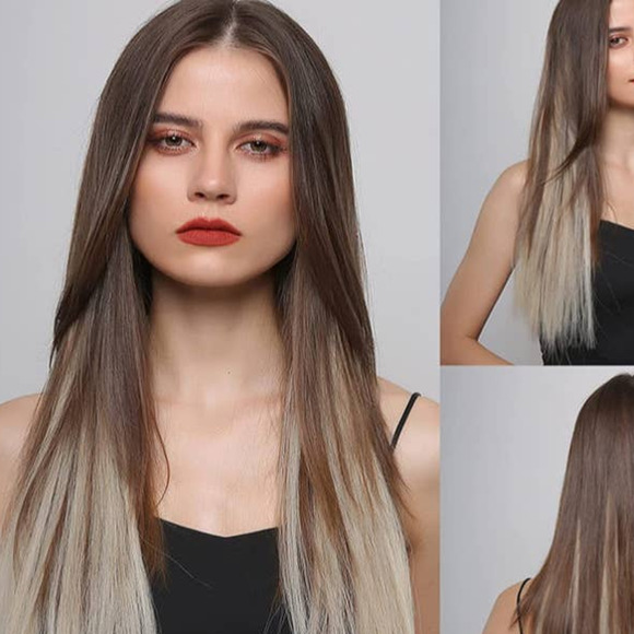 16” STRAIGHT BROWN-ASH BLONDE 7 PIECE CLIP IN EXTENTIONS - Picture 5 of 12